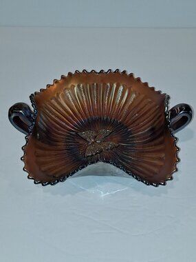 Northwood Amethyst Butterfly Bon Bon Ruffled Dish